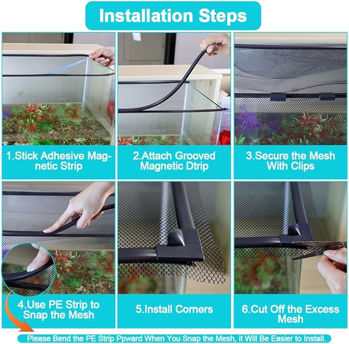 Magnetic Aquarium Cover Lid, DIY Fish Tank lid Anti-Jumping net Cover mesh Terrarium lid Aquarium Hood，Adjustable Size Fit Tank Size Max 35''X19'' Jaxbo