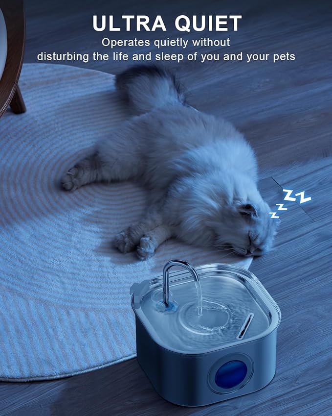 Cat Water Fountain, 3.2L/108oz Stainless Steel Pet Water Fountain, cat Fountain with Super Quiet &Transparent Window Design- Water Fountains for Cats Indoor - PAWPICO