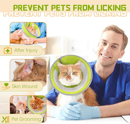 Cat Cone, Breathable Cat Cone Collar Soft, Adjustable Cat Cone to Stop Licking, Water Resistant Neck Cone for Cats with Air Mesh, Protective Cat Recovery E Collar for Cat Kitten（Green,M-04 GoGoPaw