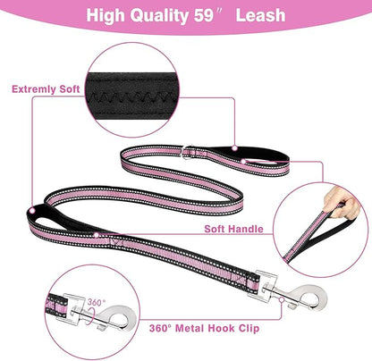 WINSEE Pet Harness Collar and Leash Set, All-in-one Reflective Dog Harness No Pull with Adjustable Buckles for Puppies, Small, Medium, Large, and Extra-Large Dogs (Large, Pink) - PAWPICO