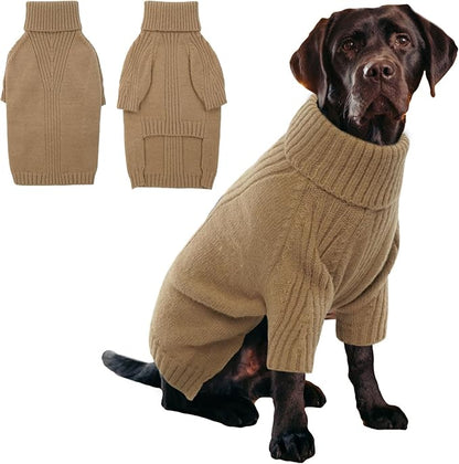 IECOii XXL Dog Sweater,Knit Big Dog Sweater Christmas,Pet Turtleneck Doggy Sweatshirt for Extra Large Dogs boy Girl,Large Size Dog Cold Weather Outfit English Bulldog Clothes for Winter,(Camel XXL) - PAWPICO
