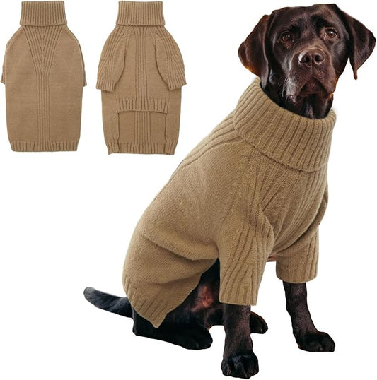 IECOii XXL Dog Sweater,Knit Big Dog Sweater Christmas,Pet Turtleneck Doggy Sweatshirt for Extra Large Dogs boy Girl,Large Size Dog Cold Weather Outfit English Bulldog Clothes for Winter,(Camel XXL) - PAWPICO
