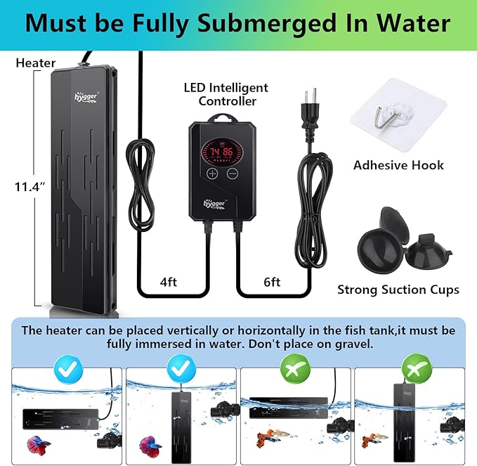 hygger Aquarium Heater 800W,Submersible Fish Tank Heater with Double Quartz Tubes,Digital LED Controller,Overheating & Auto Shut off Protection,Heater for Fish Tank 80-220Gallon Saltwater & Freshwater hygger