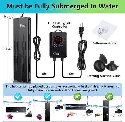 hygger Aquarium Heater 800W,Submersible Fish Tank Heater with Double Quartz Tubes,Digital LED Controller,Overheating & Auto Shut off Protection,Heater for Fish Tank 80-220Gallon Saltwater & Freshwater hygger