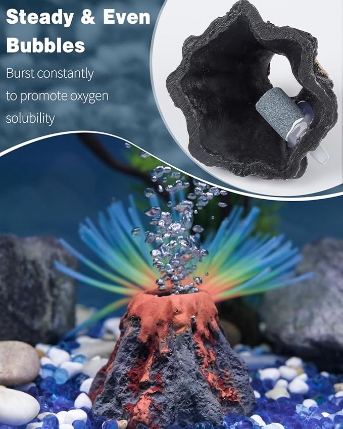 Uniclife Aquarium Volcano Ornament Kit Fish Tank Decoration Mini Resin Volcanic Decor for Fish Tank Landscape Realistic Mountain with Air Stone Bubbler Airline Tubing Accessories for Oxygenation UnicLife
