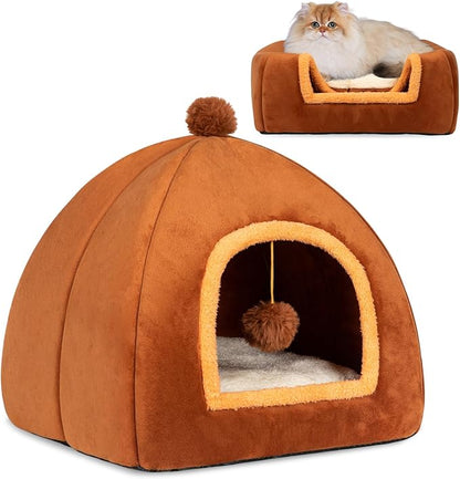 Cat Bed Cave for Indoor Cats,Cat House Tent Bed with Removable Washable Cushioned Pillow, 2-in-1 Kitten Beds for Indoor Kittens,Pet Bed - PAWPICO