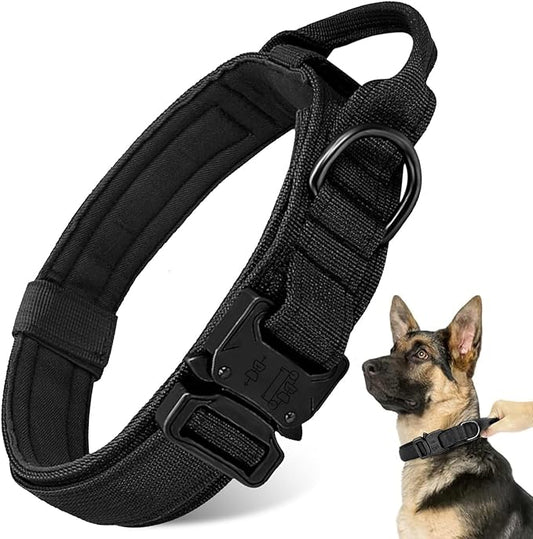 Tactical Dog Collar - Military Dog Collar, Adjustable Heavy Duty Metal Buckle Nylon Dog Collar with Control Handle for Small Medium Large Dogs (Black, L) ANTSWISH