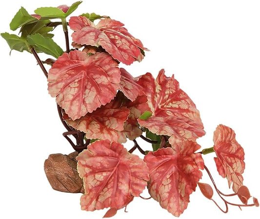 Reptile Plants for Terrarium, Ball Python Tank Decor Accessories fit Bearded Dragon Crested Leopard Gecko Lizard Chameleon Snake Frog Tortoise Hermit Crab - Fake Heuchera Micrantha Pink WOLEDOE