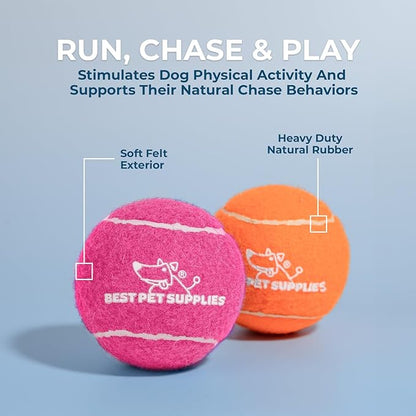 Best Pet Supplies Squeaky Tennis Toys for Dogs, 4-Pack, Heavy-Duty Interactive Pet Toys for Throwing and Fetching, Supports Exercise and Natural Behavior Training, Durable - Large - PAWPICO