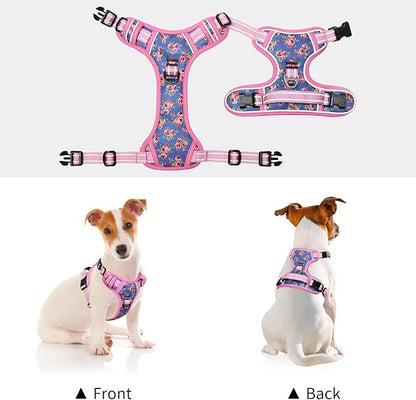 Timos Dog Harness, No-Pull Pet Harness with 2 Leash Clips, Adjustable Soft Padded Dog Vest, Reflective Outdoor Pet Oxford Vest with Easy Control Handle Pink Blue Timos