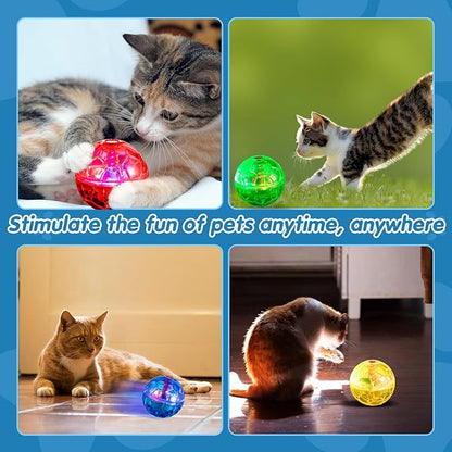 Frienda 4 Pieces Ghost Hunting Cat Ball Motion Light Up Cat Balls LED Motion Activated Cat Ball Motion Light Up Cat Dog Interactive Toys Pet Glowing Mini Running Exercise Ball Toys (Multicolored) - PAWPICO