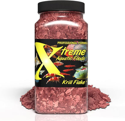 Xtreme Krill Flakes - Premium Max Protein Freshwater Fish Food with 100% Krill and Shrimp, & Vitamins for Optimal Immune and Digestive Health, Boosts Color & Energy – USA Farm Grown (8oz) XtremeAquaticFoods