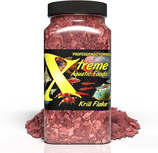 Xtreme Krill Flakes - Premium Max Protein Freshwater Fish Food with 100% Krill and Shrimp, & Vitamins for Optimal Immune and Digestive Health, Boosts Color & Energy – USA Farm Grown (8oz) XtremeAquaticFoods