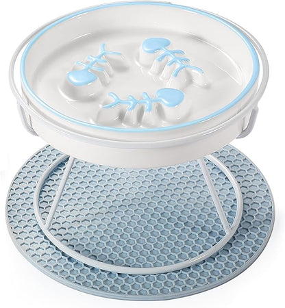 Ceramic Fish-Bone Slow Food Bowl for Cats and Dogs, Dishwasher Safe, Non-Toxic, Engaging Design, Prevents Obesity - PAWPICO