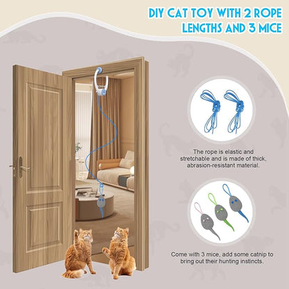 Cat Toy Interactive for Indoor Cats, Smart USB Rechargeable Door Hanging Automatic Retractable Kitten Toys, Teaser Electronic Self Play Feather Cat String Toy Attached with 3 Catnip Mice White - PAWPICO