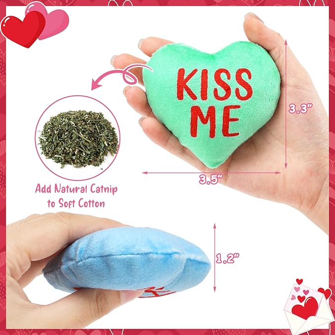 Valentines Cat Catnip Toys 6PCS Sweetheart Sayings Valentines Day Cat Toys Gifts for Indoor Cat Cute Funny Interactive Kitten Toys Boredom Relief Teeth Cleaning Chew Bite Kick Kitty Toys - PAWPICO