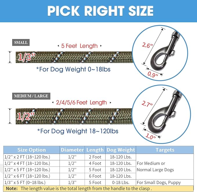 BAAPET 2/4/5/6 FT Dog Leash with Comfortable Padded Handle and Highly Reflective Threads for Small Medium and Large Dogs (5FT-1/2'', Olive Green) BAAPET