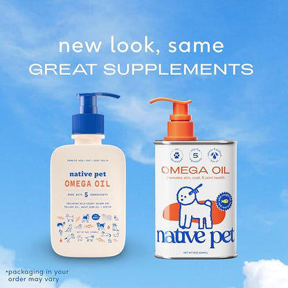 Native Pet Omega 3 Fish Oil for Dogs 8 oz - Made with Wild Alaskan Salmon Oil for Dogs - EPA DHA - Supports Itchy Skin, Mobility - Liquid Pump is Easy to Serve - Omega 3 Oil for Dogs NativePet