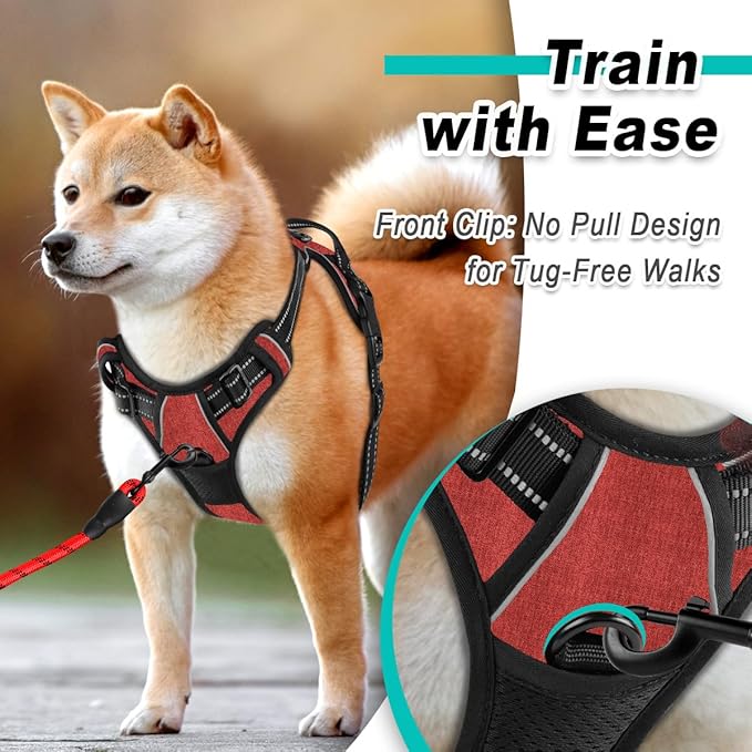 BARKBAY Dog Harness No Pull for Medium Dogs - Adjustable, Reflective, Comfortable, No Choke, Heavy-Duty - Perfect for Outdoor Training, Walking, and Hiking - Strong & Durable - M & Roi Red BARKBAY