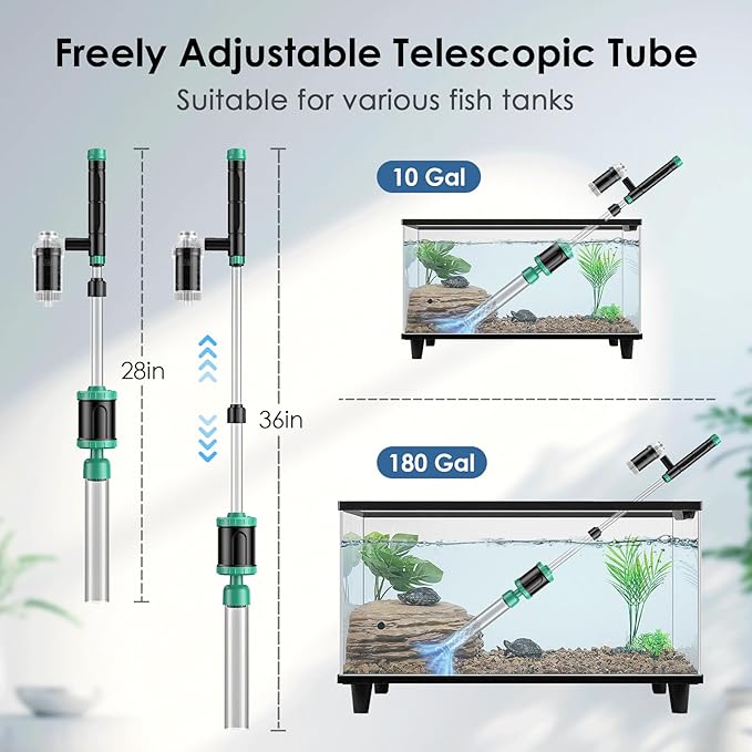 AKKEE Aquarium Vacuum Gravel Cleaner, 8 in 1 Multifunctional 36W Fish Tank Gravel Cleaner Vacuum for Water Changer Wash Sand Water Filter Circulation Aquarium Vacuum Cleaner Timed Off Waterproof AKKEE