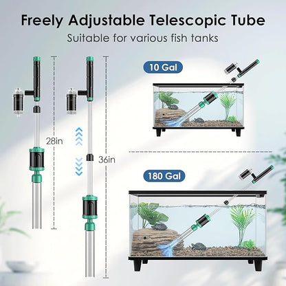 AKKEE Aquarium Vacuum Gravel Cleaner, 8 in 1 Multifunctional 36W Fish Tank Gravel Cleaner Vacuum for Water Changer Wash Sand Water Filter Circulation Aquarium Vacuum Cleaner Timed Off Waterproof AKKEE