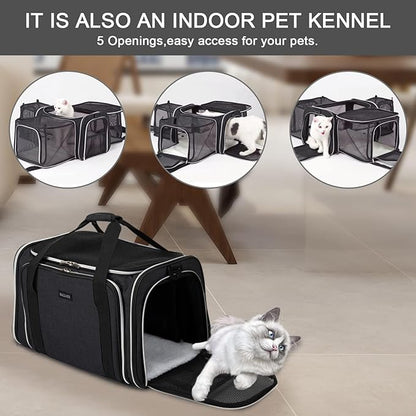 BAGLHER Cat Carrier Bag,Airline Approved Pet Carrier Soft Side Pet Travel 5 Sides Open Doors 3 Sides Expandable Foldable Dog Carrier with Fleece Pad - PAWPICO