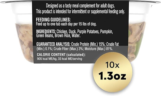 CESAR SIMPLY CRAFTED Adult Wet Dog Food Meal Topper, Chicken, Duck, Purple Potatoes, Pumpkin, Green Beans & Brown Rice, 1.3oz., Pack of 10 - PAWPICO