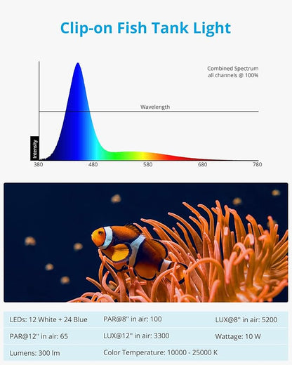 NICREW Marine Clip on Aquarium Light, Saltwater Fish Tank Light for Coral Reef Tanks with LCD Timer, 2 Lighting Modes NICREW