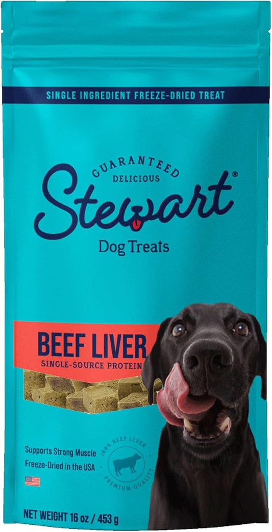 Stewart Freeze Dried Dog Treats, Beef Liver, 16 oz, Grain Free & Gluten Free, Resealable Pouch, Single Ingredient, Training Treat in Beef Liver, Salmon, Chicken Liver & Chicken Breast 4, 14, 21 oz - PAWPICO