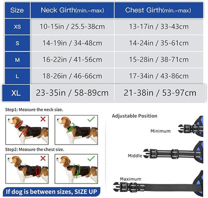 Timos Dog Harness for Large Dog, No Pull Service Vest with Reflective Strips and Control Handle,No Choke Dog Harness with 2 Metal Rings for Easy Walking,Outdoor Training,Blue, XL Timos