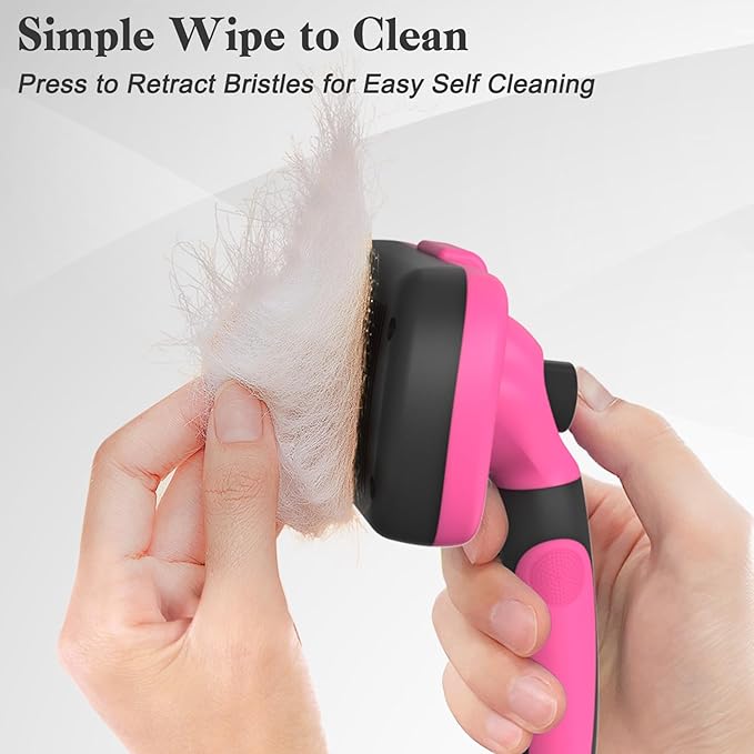 Swihauk Self Cleaning Slicker Brush for Dogs & Cats - Skin Friendly Grooming, Deshedding, Hair Removal for Puppies & Long/Short Haired Pets, Pet Supplies Accessory, Pink - PAWPICO