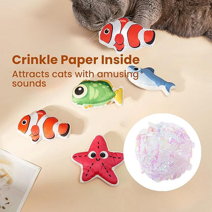 Cat Toys Fish, 4 Pack Crinkle Catnip Toys for Indoor Cats, Soft Durable Kitten Teething Toys, Interactive Cat Kicker Toys for All Breeds - PAWPICO