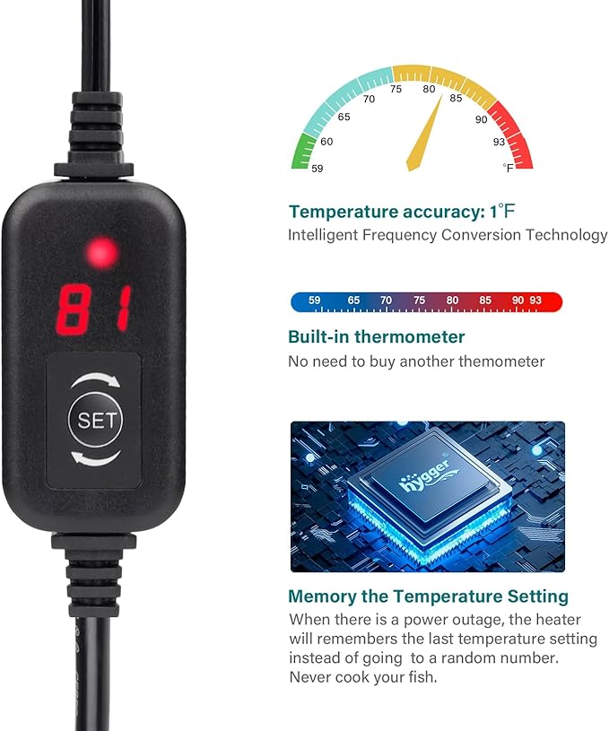 hygger Submersible Aquarium Heater, 100W 150W 200W 300W Adjustable Fish Tahk Heater with Temperature Controller, LED Display, Small Aquarium Betta Heater for up to 20/26/40/48 Gallons hygger