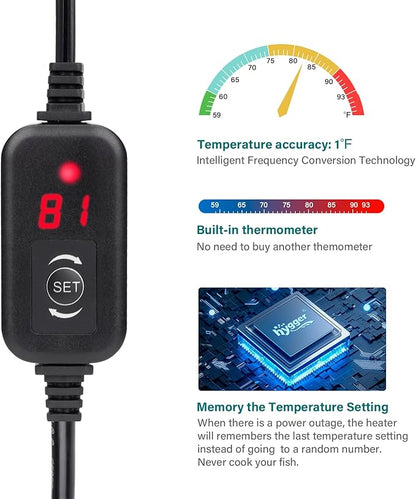 hygger Submersible Aquarium Heater, 100W 150W 200W 300W Adjustable Fish Tahk Heater with Temperature Controller, LED Display, Small Aquarium Betta Heater for up to 20/26/40/48 Gallons hygger