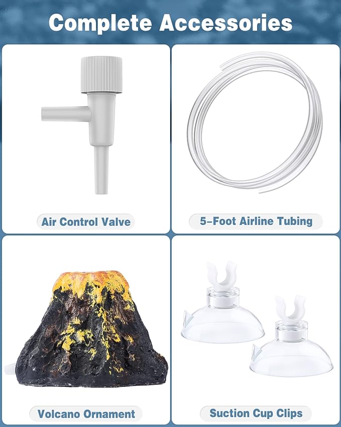 Uniclife Aquarium Volcano Ornament Kit, Fish Tank Decoration Mini Resin Volcanic Decor for Fish Tank Landscape Realistic Mountain with Air Stone Bubbler Airline Tubing Accessories for Oxygenation UnicLife