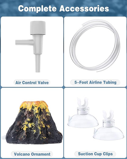 Uniclife Aquarium Volcano Ornament Kit, Fish Tank Decoration Mini Resin Volcanic Decor for Fish Tank Landscape Realistic Mountain with Air Stone Bubbler Airline Tubing Accessories for Oxygenation UnicLife