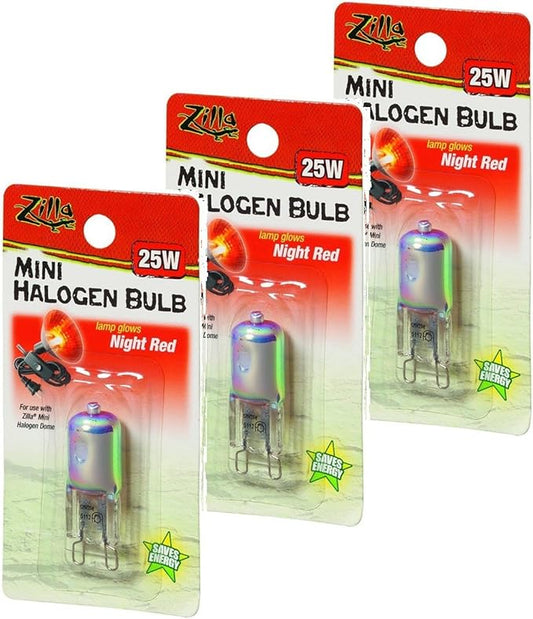 Zilla Mini Halogen Lamp Reptile Bulb, 25-watt, Night Red (3 Pack) Zilla