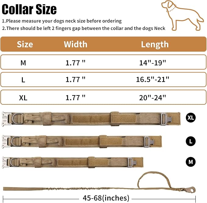 Tactical Dog Collar Leash Set, Adjustable Military Training Nylon Collar Dog Training with Control Handleand Metal Buckle, Dog Collar for Medium Large Dogs (Brown,L) ANTSWISH