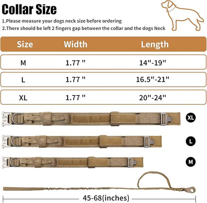 Tactical Dog Collar Leash Set, Adjustable Military Training Nylon Collar Dog Training with Control Handleand Metal Buckle, Dog Collar for Medium Large Dogs (Brown,L) ANTSWISH