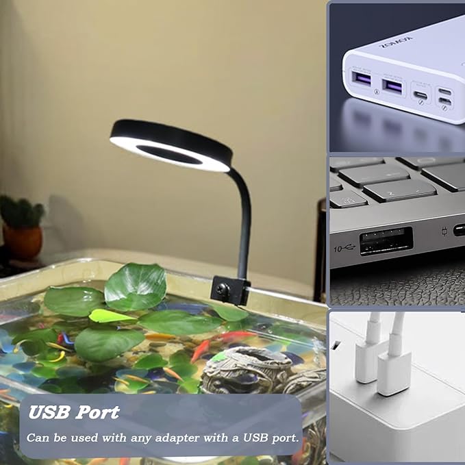 Upgraded Aquarium Light with Timer Clip On Fish Tank LED Light Small USB Light Dimmer Multi-Color White+Warm Yellow+Yellow 1 to 5 Gal (Adapter NOT Included) PUEUTU