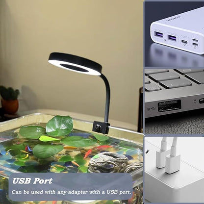 Upgraded Aquarium Light with Timer Clip On Fish Tank LED Light Small USB Light Dimmer Multi-Color White+Warm Yellow+Yellow 1 to 5 Gal (Adapter NOT Included) PUEUTU