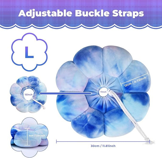Flower Cat Cone, Uadonile Adjustable Cat Cone Collar, Soft Dog Elizabethan Collar Recovery E Collar After Surgery, Recovery E-Collar for Kittens/Puppies and Cats Recovery(Tie-dye Purple Blue, L) Uadonile