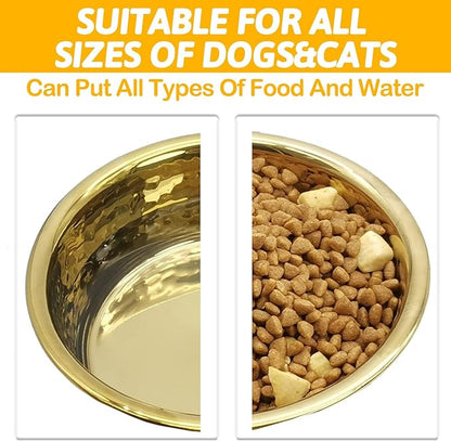 kathson 3pcs Premium Stainless Steel Dog Bowls, Hammered Thickened Metal Dog Bowl Feeding or Water Bowls for Small/Meidum/Large Sized Dogs&Cats Stackable Metal Cat Bowl Dishwasher Safe 5.5 Dia. - PAWPICO