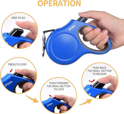 Fida Retractable Dog Leash, 16 ft Dog Walking Leash for Small Dogs up to 26lbs, Soft Grip, Tangle Free, Blue Fida