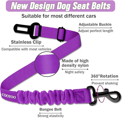 COOYOO Dog Seat Belt,3 Piece Set Retractable Dog Car Harness Adjustable Dog Seat Belt for Vehicle Nylon Pet Safety Seat Belts Heavy Duty & Elastic COOYOO