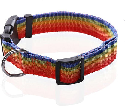 Adjustable Nylon Dog Collar, pet Collar 1 Inch 3/4 Inch 5/8 Inch Wide, for Large Medium Small Dogs (M(3/4" x 14-21"), Rainbow) TAIDA