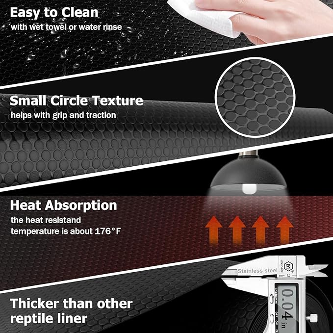 120 Gallon Reptile Terrarium Mat Liner, 96" X 24" Bearded Dragon Tank Accessories, Bearded Dragon Substrate for 4x2x2 Reptile Enclosure, Reptile Bedding Carpet for Leopard Gecko,Lizard,Tortoise, Black Hoplaep