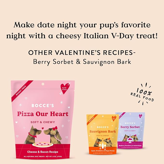 Bocce's Bakery Pizza Our Heart Treats for Dogs, Wheat-Free Everyday Dog Treats, Made with Real Ingredients, Baked in The USA, All-Natural Soft & Chewy Cookies, Cheese & Bacon, 6 oz - PAWPICO