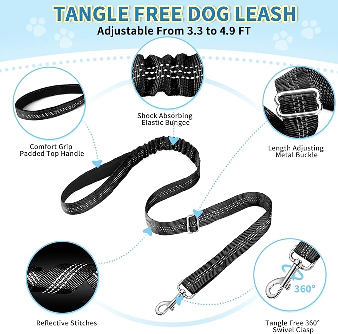 SlowTon No Pull Small Dog Harness and Leash Set, Puppy Soft Vest Harness Neck & Chest Adjustable, Reflective Lightweight Harness & Anti-Twist Pet Lead Combo for Small Medium Dogs (Black, XXS) SlowTon