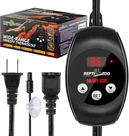 REPTI ZOO Reptile Thermostat Wide Range Temperature Controller Reptile Heat Pad Digital Thermostat Waterproof Seedling Heat Mat Thermostat for Turtles, Lizards, Frogs, Hermit Crabs, Snakes, Plants REPTIZOO